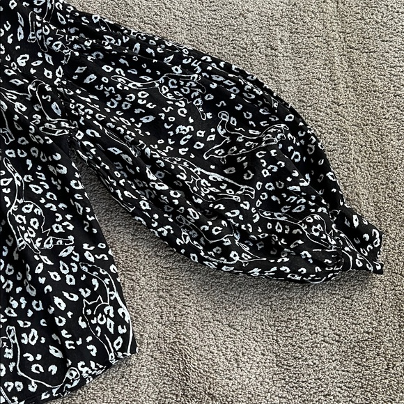 Ted Baker Lodon Black and White Leopard Wildside Print Button Up Puff Sleeve 4 - Picture 5 of 11